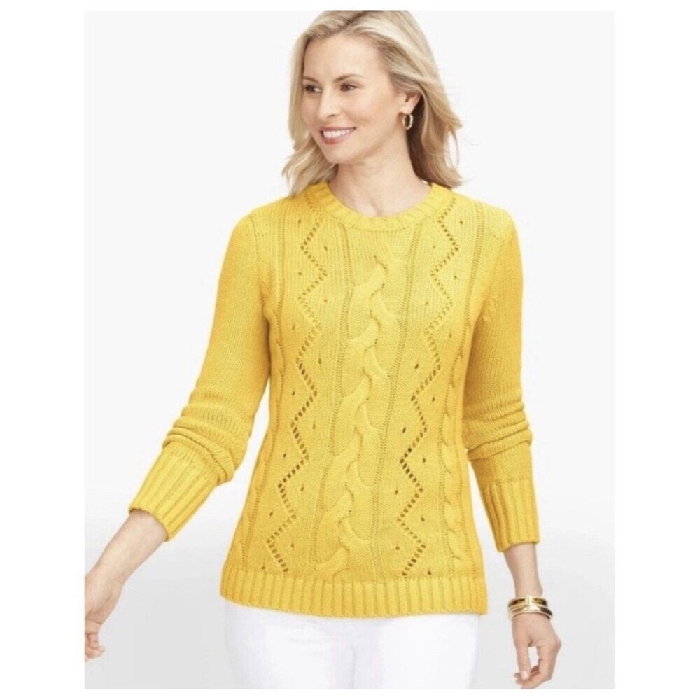 NWOT Talbots Women’s 2X Yellow Cable Knit Long Sleeve Chunky Pullover Sweater